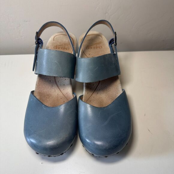 Dansko Thea Mary Jane Studded Two-Tone Ankle Strap Leather Clog Wooden Heel 37 - Picture 4 of 10